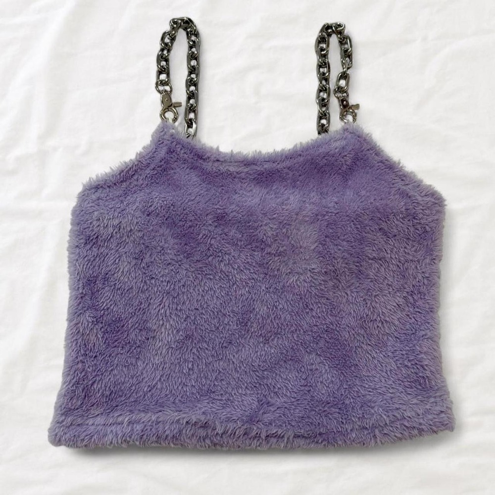 Y2K Purple fuzzy cropped cami top with a plush texture